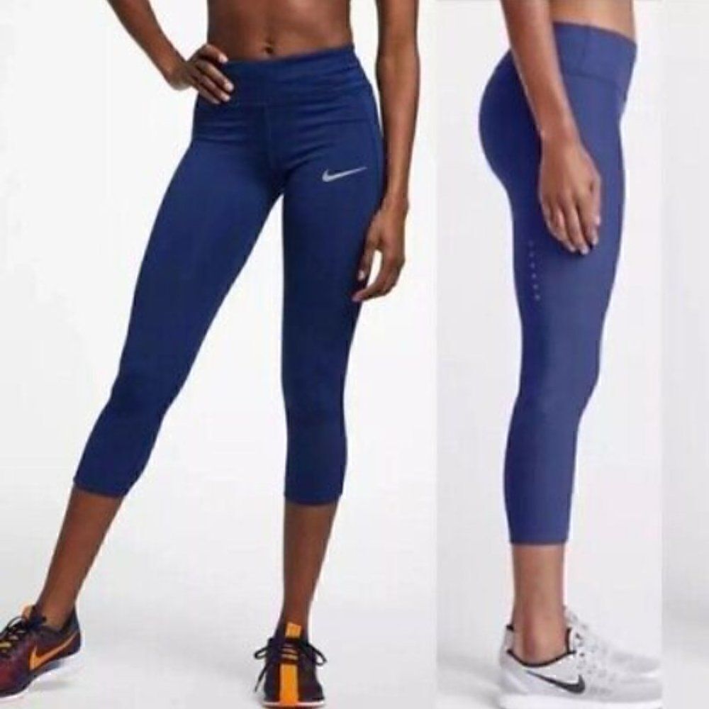 Nike Power Epic Run Crop Leggings Blue Small